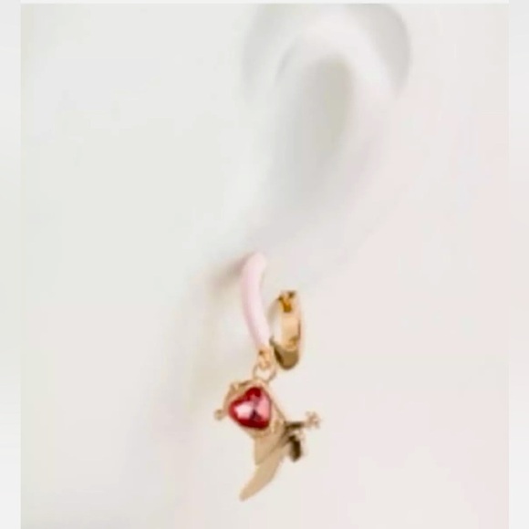 Betsey Johnson Cowboy Boot Enamel Huggie Hoop Earrings PINK NWT - Picture 2 of 7